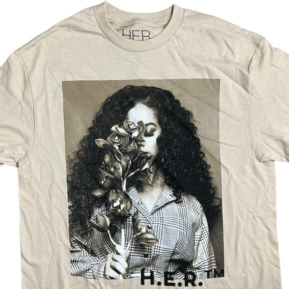 Unbranded Other - H.E.R T-Shirt Adult M Beige Floral Gabriella Sarmiento R&B Artist Portrait Art